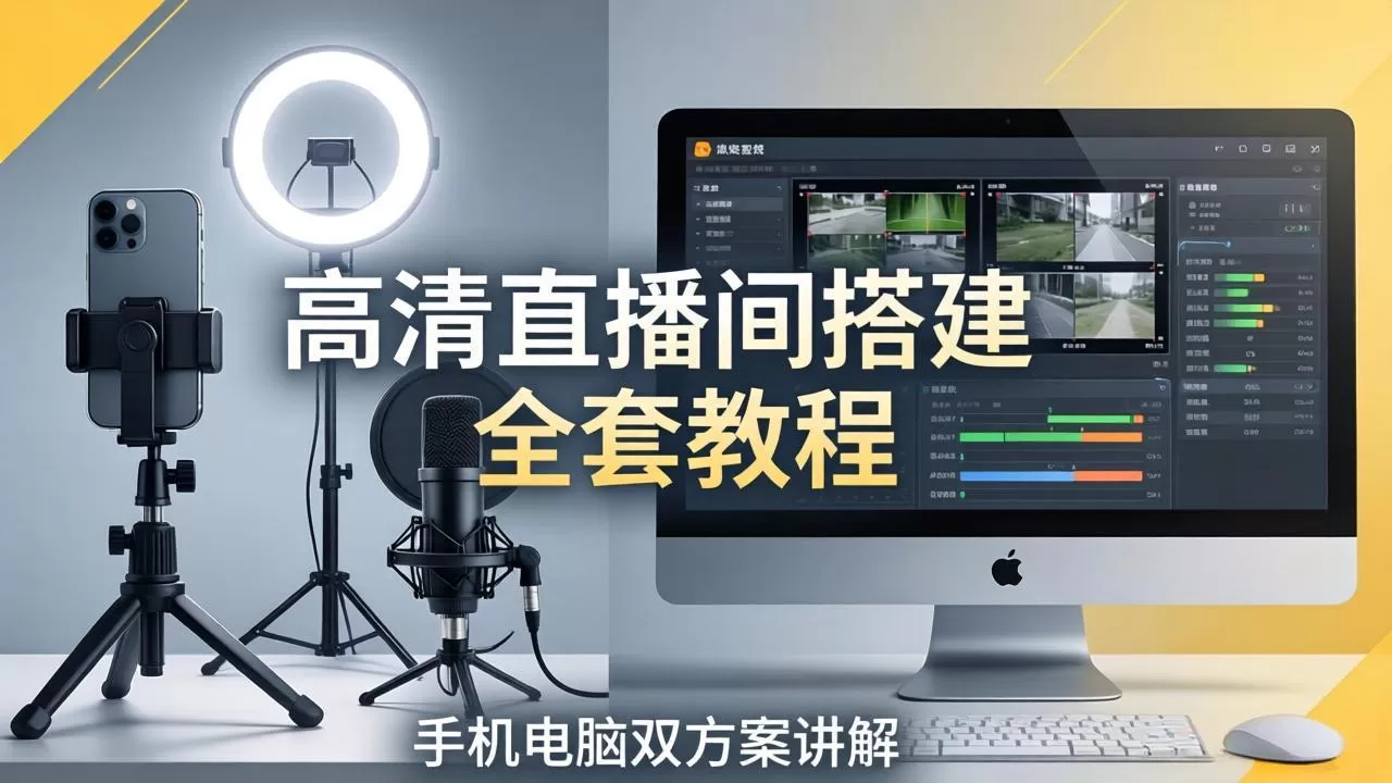 高清直播间搭建全套教程，手机电脑双方案讲解，设备选型调试多机位实操教学网创资源-中创网-冒泡网-福缘网长青创习社