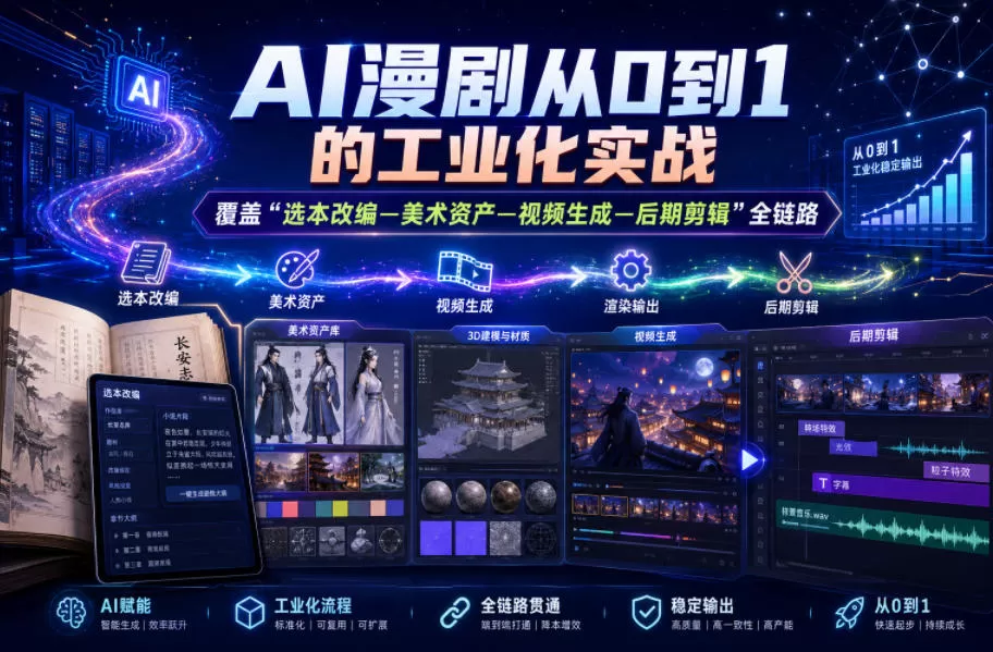 AI漫剧从0到1的工业化实战，覆盖“选本改编—美术资产—视频生成—后期剪辑”全链路(更新6月)网创资源-中创网-冒泡网-福缘网长青创习社