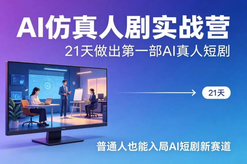 AI仿真人剧实战营，21天做出第一部AI真人短剧，普通人也能入局AI短剧新赛道网创资源-中创网-冒泡网-福缘网长青创习社