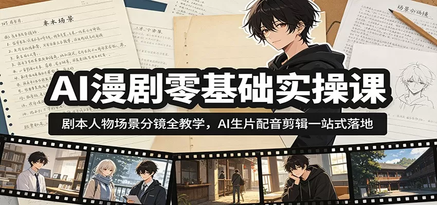 AI漫剧零基础实操课:剧本人物场景分镜全教学,AI生片配音剪辑一站式落地网创资源-中创网-冒泡网-福缘网长青创习社