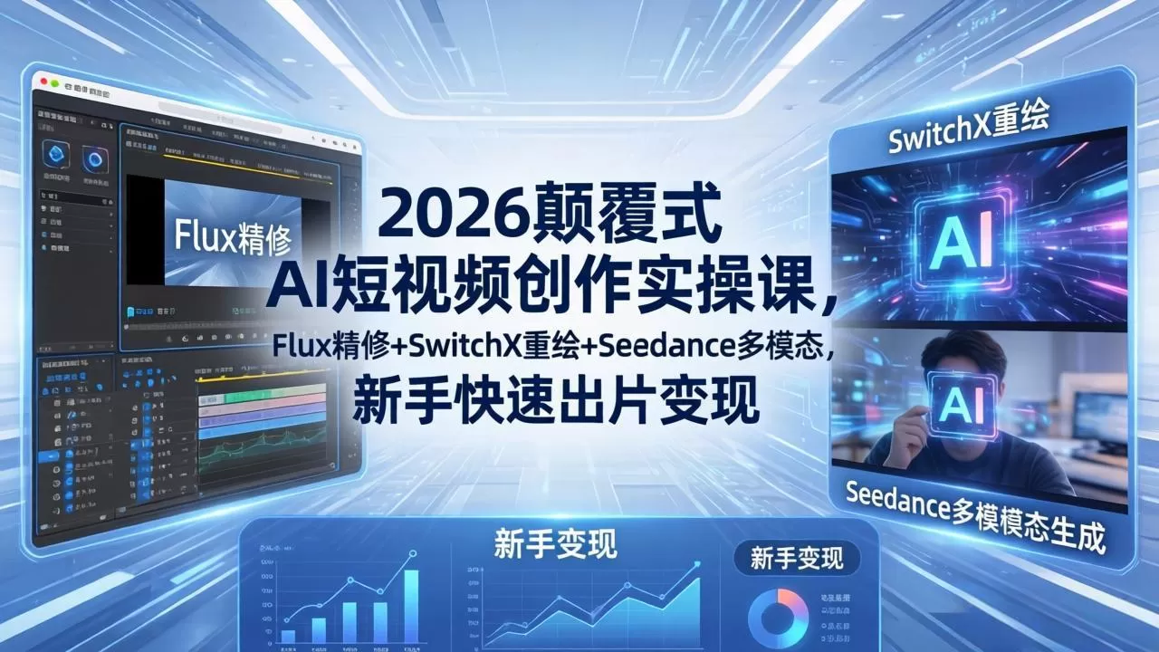 2026颠覆式 AI短视频创作课-5月更新，Flux精修+SwitchX重绘+Seedance多模态，新手快速出片变现网创资源-中创网-冒泡网-福缘网长青创习社
