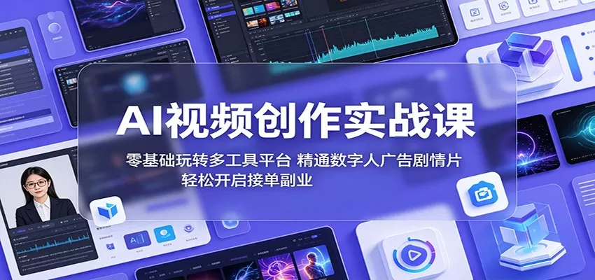 AI视频创作实战课:零基础玩转多工具平台,精通数字人广告、剧情片,轻松开启接单副业网创资源-中创网-冒泡网-福缘网长青创习社