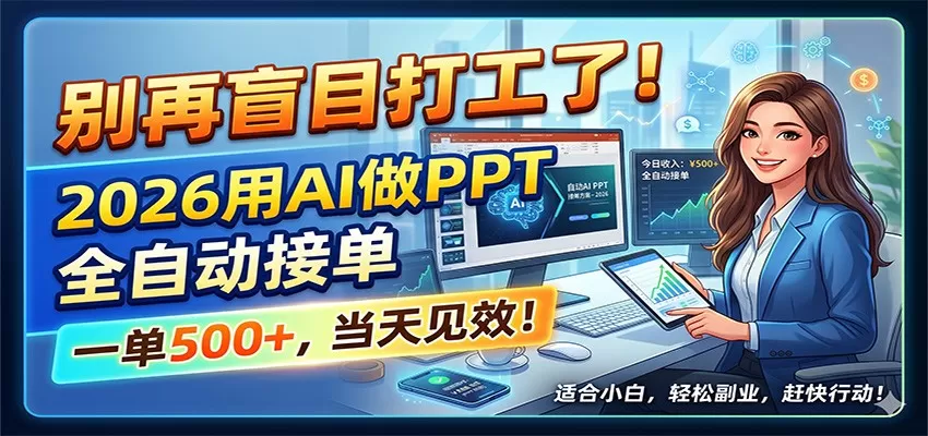 别再盲目打工了!2026用AI做PPT全自动接单,一单5张+,当天见效!网创资源-中创网-冒泡网-福缘网长青创习社
