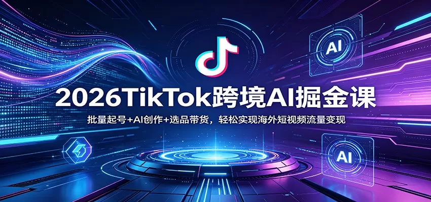 2026TikTok跨境AI掘金课：批量起号+AI创作+选品带货，轻松实现海外短视频流量变现网创资源-中创网-冒泡网-福缘网长青创习社