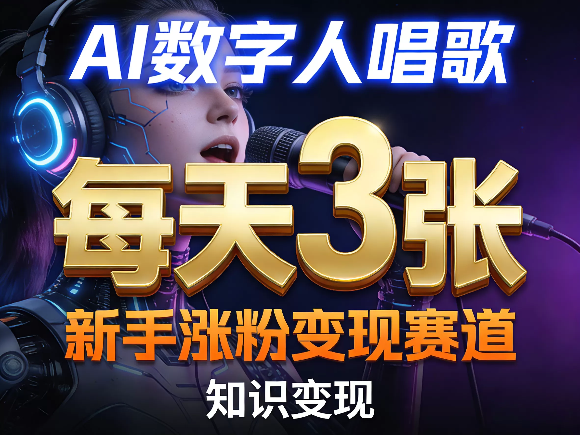 AI数字人唱歌,新手涨粉变现赛道,每天3张和知识付费,副业必备网创资源-中创网-冒泡网-福缘网长青创习社