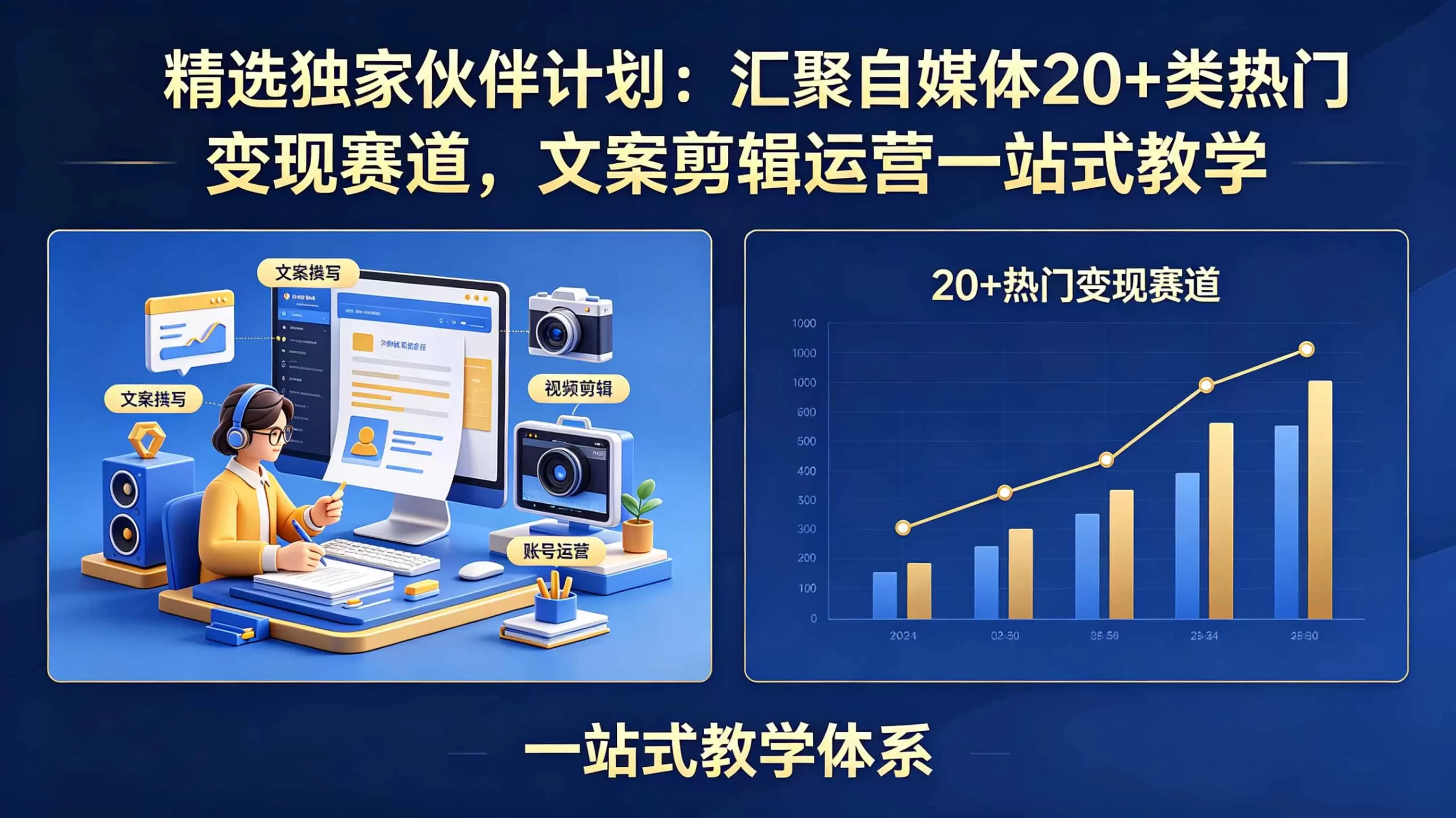 精选独家伙伴计划:汇聚自媒体20+类热门变现赛道,文案剪辑运营一站式教学网创资源-中创网-冒泡网-福缘网长青创习社