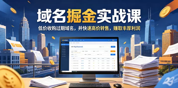 域名交易掘金实战课,低价收购过期域名,并快速高价转售,賺取丰厚利润【原创双语字幕】网创资源-中创网-冒泡网-福缘网长青创习社