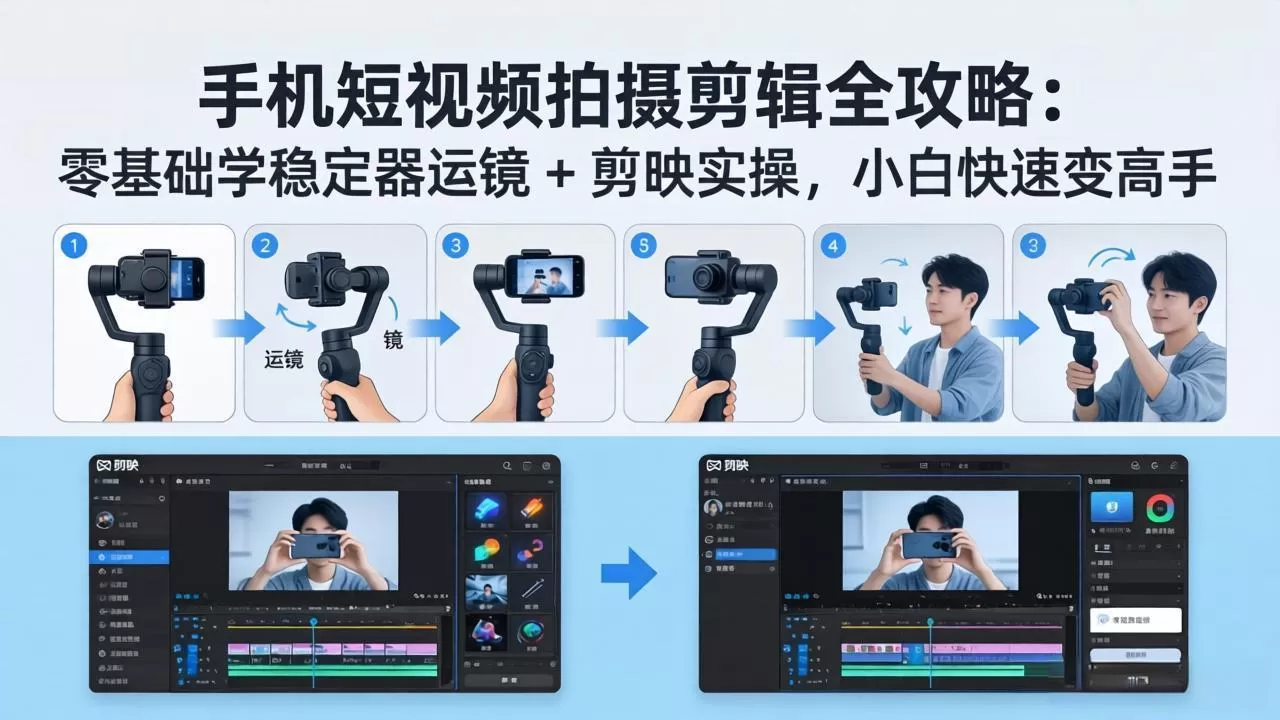 手机短视频拍摄剪辑全攻略：零基础学稳定器运镜 + 剪映实操，小白快速变高手网创资源-中创网-冒泡网-福缘网长青创习社