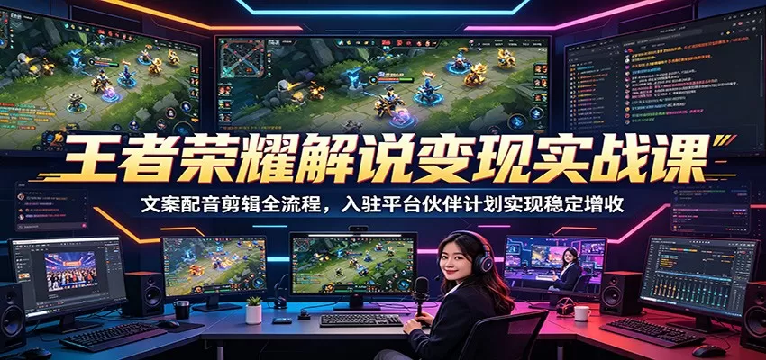 王者荣耀解说变现实战课：文案配音剪辑全流程，入驻平台伙伴计划实现稳定增收网创资源-中创网-冒泡网-福缘网长青创习社