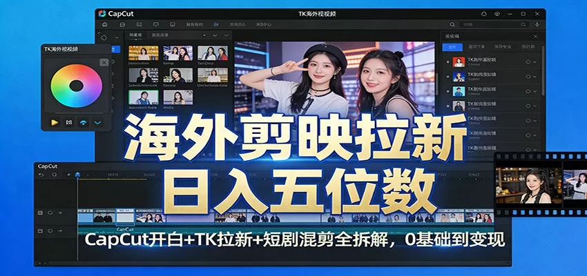 海外剪映拉新日入五位数：CapCut开白+TK拉新+短剧混剪全拆解，0基础到变现网创资源-中创网-冒泡网-福缘网长青创习社