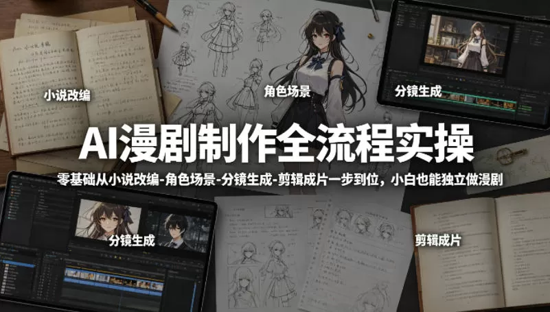 AI漫剧制作全流程实操,零基础从小说改编-角色场景-分镜生成-剪辑成片一步到位,小白也能独立做漫剧网创资源-中创网-冒泡网-福缘网长青创习社