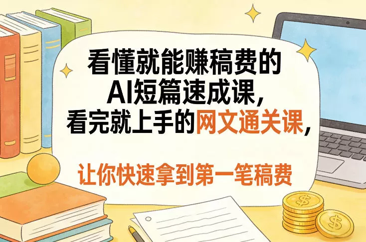 看懂就能賺稿费的AI短篇速成课，看完就上手的网文通关课，让你快速拿到第一笔稿费网创资源-中创网-冒泡网-福缘网长青创习社