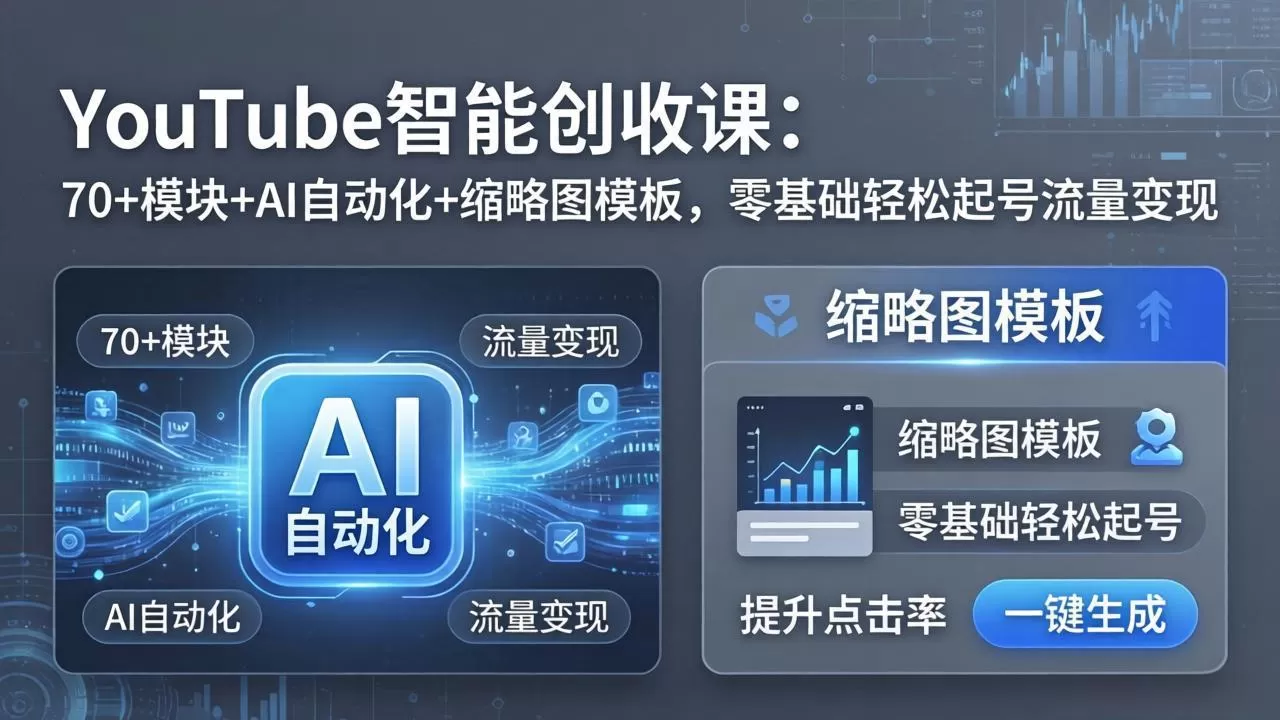 YouTube智能创收课：70+模块+AI自动化+缩略图模板，零基础轻松起号流量变现网创资源-中创网-冒泡网-福缘网长青创习社