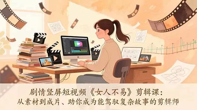 剧情竖屏短视频《女人不易》剪辑课：从素材到成片、助你成为能驾驭复杂故事的剪辑师网创资源-中创网-冒泡网-福缘网长青创习社