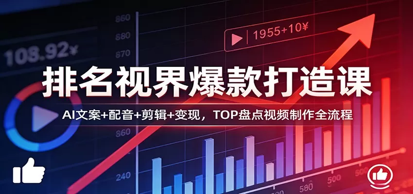 排名视界爆款打造课：AI文案+配音+剪辑+变现，TOP盘点视频制作全流程网创资源-中创网-冒泡网-福缘网长青创习社
