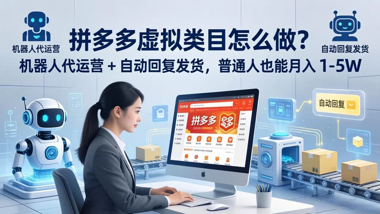 拼多多虚拟类目怎么做？机器人代运营 + 自动回复发货，普通人也能月入 1-5W网创资源-中创网-冒泡网-福缘网长青创习社