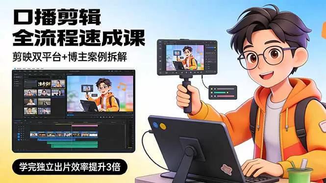 口播剪辑全流程速成课，剪映双平台+博主案例拆解，学完独立出片效率提升3倍网创资源-中创网-冒泡网-福缘网长青创习社