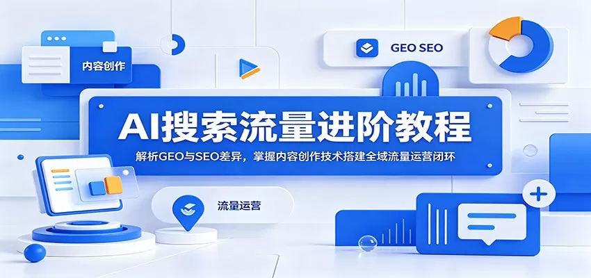 AI搜索流量进阶教程:解析GEO与SEO差异,掌握内容创作技术搭建全域流量运营闭环网创资源-中创网-冒泡网-福缘网长青创习社