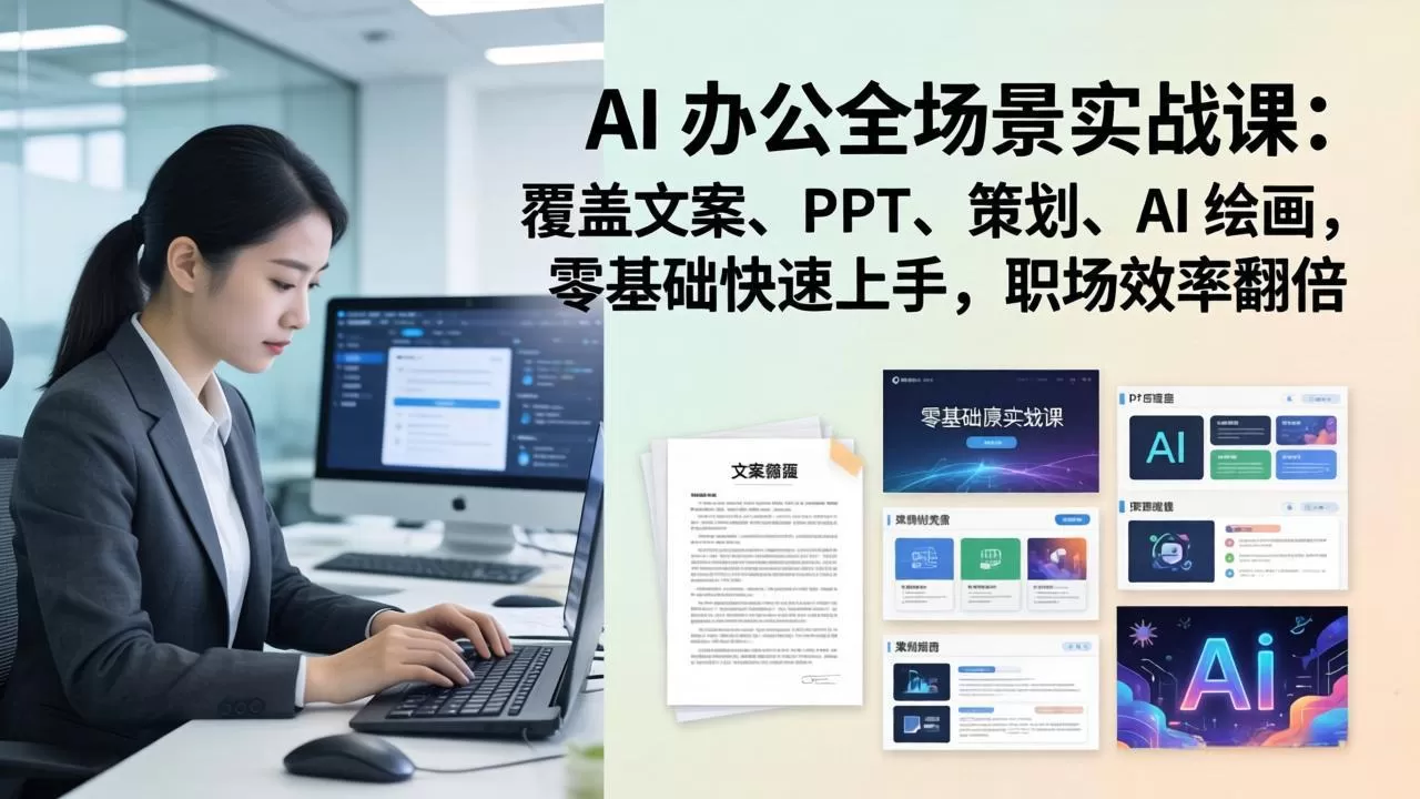 AI 办公全场景实战课：覆盖文案、PPT、策划、AI 绘画，零基础快速上手，职场效率翻倍网创资源-中创网-冒泡网-福缘网长青创习社