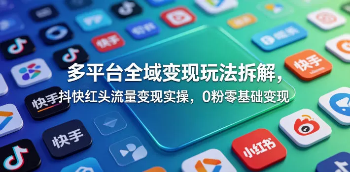多平台全域变现玩法拆解,抖快红头流量变现实操,0粉零基础变现网创资源-中创网-冒泡网-福缘网长青创习社