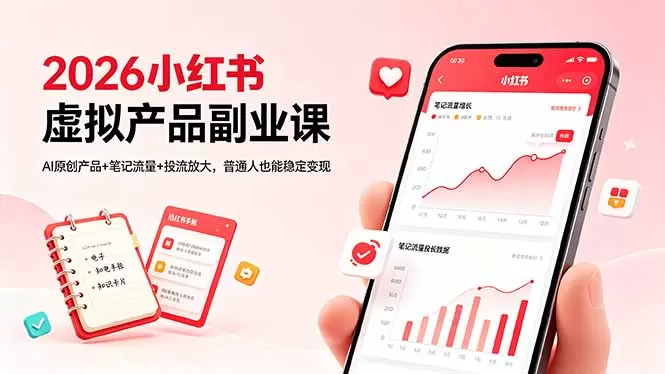 2026小红书虚拟产品副业课，AI原创产品+笔记流量+投流放大，普通人也能稳定变现网创资源-中创网-冒泡网-福缘网长青创习社
