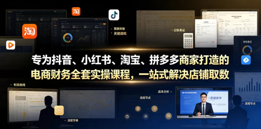 专为抖音、小红书、淘宝、拼多多商家打造的电商财务全套实操课程，一站式解决店铺取数、记账、报税全流程难题网创资源-中创网-冒泡网-福缘网长青创习社