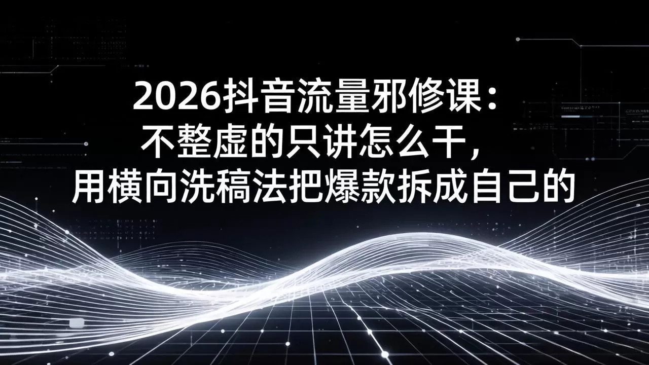 2026抖音流量邪修课：不整虚的只讲怎么干，用横向洗稿法把爆款拆成自己的网创资源-中创网-冒泡网-福缘网长青创习社