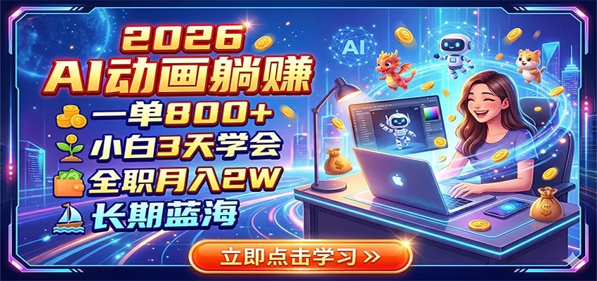 2026 AI动画躺赚：一单800+，小白3天学会，全职月入2W，长期蓝海网创资源-中创网-冒泡网-福缘网长青创习社