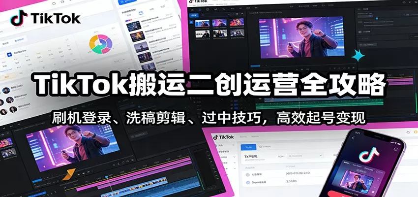 TikTok搬运二创运营全攻略：刷机登录、洗稿剪辑 、过中技巧，高效起号变现网创资源-中创网-冒泡网-福缘网长青创习社
