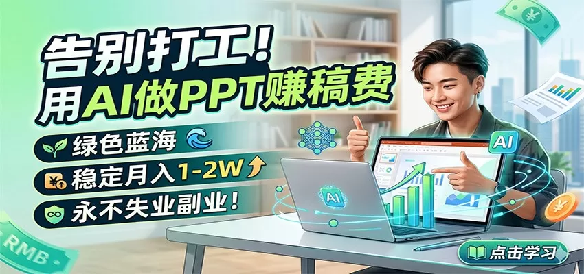告别打工！用AI做PPT赚稿费，绿色蓝海，稳定月入1-2W，永不失业副业！网创资源-中创网-冒泡网-福缘网长青创习社