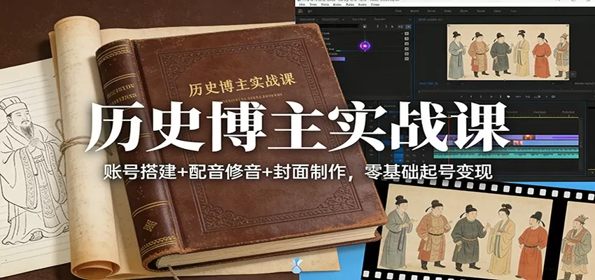 历史博主实战课：账号搭建+配音修音+封面制作，零基础起号变现网创资源-中创网-冒泡网-福缘网长青创习社