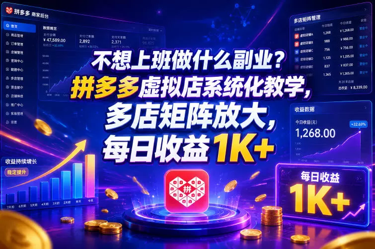 不想上班做什么副业？拼多多虚拟店系统化教学，多店矩阵放大，每日收益1K+【揭秘】网创资源-中创网-冒泡网-福缘网长青创习社