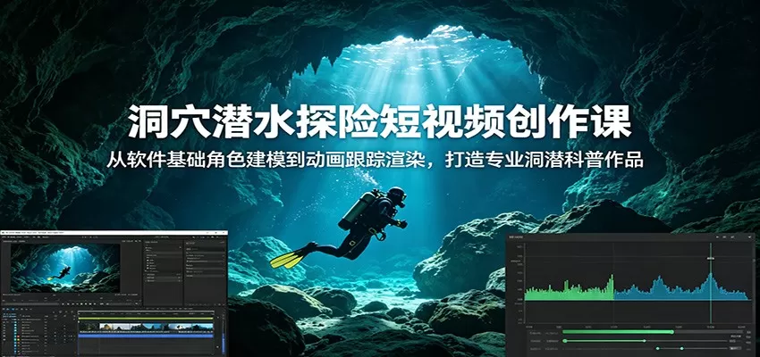 洞穴潜水探险短视频创作课：从软件基础角色建模到动画跟踪渲染，打造专业洞潜科普作品网创资源-中创网-冒泡网-福缘网长青创习社