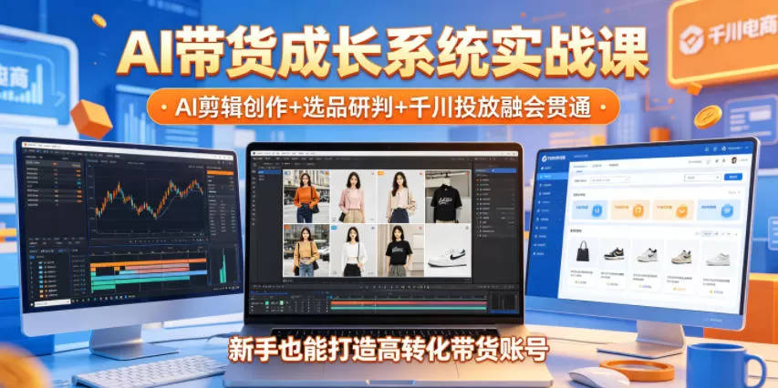 AI带货成长系统实战课，AI剪辑创作+选品研判+千川投放融会贯通，新手也能打造高转化带货账号(更新2026年)网创资源-中创网-冒泡网-福缘网长青创习社
