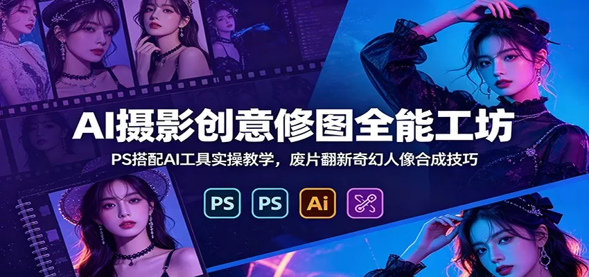 AI摄影创意修图全能工坊：PS搭配AI工具实操教学，废片翻新奇幻人像合成技巧网创资源-中创网-冒泡网-福缘网长青创习社