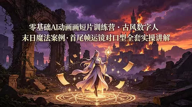 零基础AI动画短片训练营，古风数字人末日魔法案例，首尾帧运镜对口型全套实操讲解网创资源-中创网-冒泡网-福缘网长青创习社