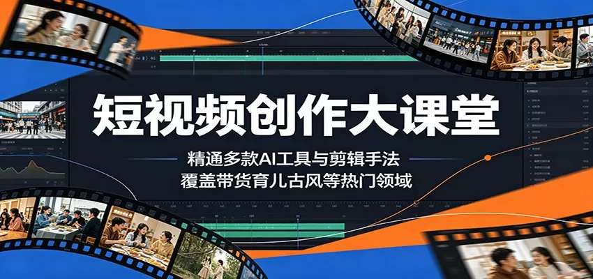 短视频创作大课堂:精通多款AI工具与剪辑手法,覆盖带货、育儿、古风等热门领域网创资源-中创网-冒泡网-福缘网长青创习社