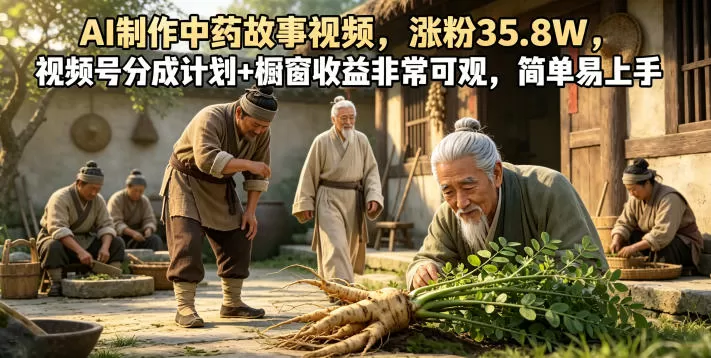 AI制作中药故事视频,涨粉35.8W,视频号分成计划+橱窗收益非常可观,简单易上手网创资源-中创网-冒泡网-福缘网长青创习社