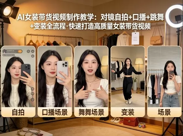 AI女装带货视频制作教学,对镜自拍、口播、跳舞、变装全流程,快速打造高质量女装带货视频网创资源-中创网-冒泡网-福缘网长青创习社