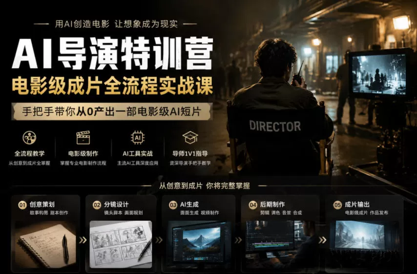 AI导演特训营,电影级成片全流程实战课,手把手带你从0产出一部电影级AI短片网创资源-中创网-冒泡网-福缘网长青创习社