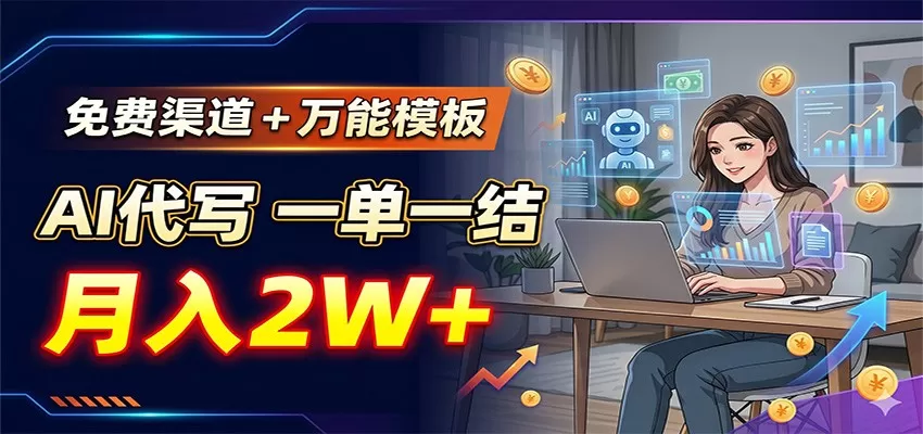免费渠道+万能模板,AI代写一单一结,月入2W+网创资源-中创网-冒泡网-福缘网长青创习社