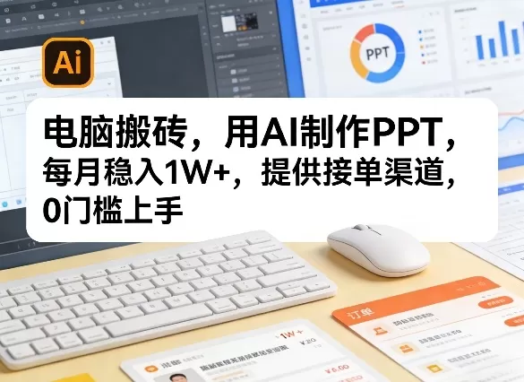 电脑搬砖，用AI制作PPT，每月稳入1W+，提供接单渠道，0门槛上手！网创资源-中创网-冒泡网-福缘网长青创习社