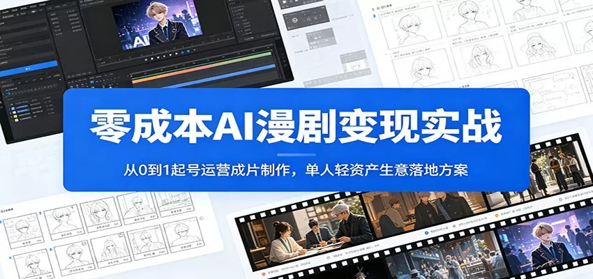 零成本AI漫剧变现实战：从0到1起号运营成片制作，单人轻资产生意落地方案网创资源-中创网-冒泡网-福缘网长青创习社