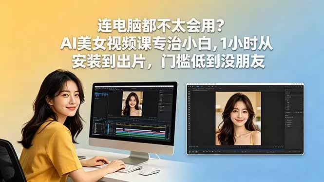 连电脑都不太会用?AI美女视频课专治小白,1小时从安装到出片,门槛低到没朋友网创资源-中创网-冒泡网-福缘网长青创习社