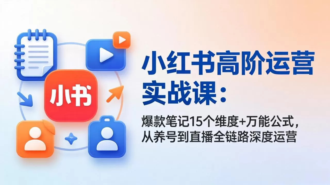 小红书高阶运营实战课：爆款笔记15个维度+万能公式，从养号到直播全链路深度运营网创资源-中创网-冒泡网-福缘网长青创习社