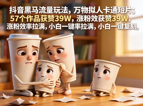 抖音黑马流量玩法,万物拟人卡通短片,57个作品获赞39W,涨粉效率拉满,小白一键复刻,保姆级拆解网创资源-中创网-冒泡网-福缘网长青创习社