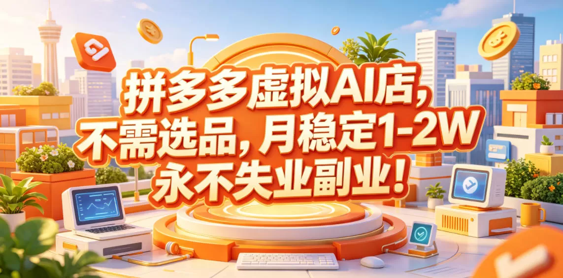 拼多多虚拟AI店，不需选品，月稳定1-2W，永不失业副业！【揭秘】网创资源-中创网-冒泡网-福缘网长青创习社