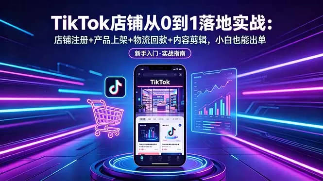 TikTok店铺从0到1落地实战：店铺注册+产品上架+物流回款+内容剪辑，小白也能出单网创资源-中创网-冒泡网-福缘网长青创习社