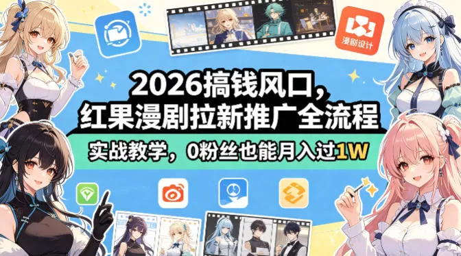 2026搞钱风口，红果漫剧拉新推广全流程实战教学，0粉丝也能月入过1W网创资源-中创网-冒泡网-福缘网长青创习社