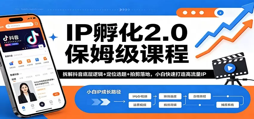 IP孵化2.0保姆级课程：拆解抖音底层逻辑+定位选题+拍剪落地，小白快速打造高流量IP网创资源-中创网-冒泡网-福缘网长青创习社